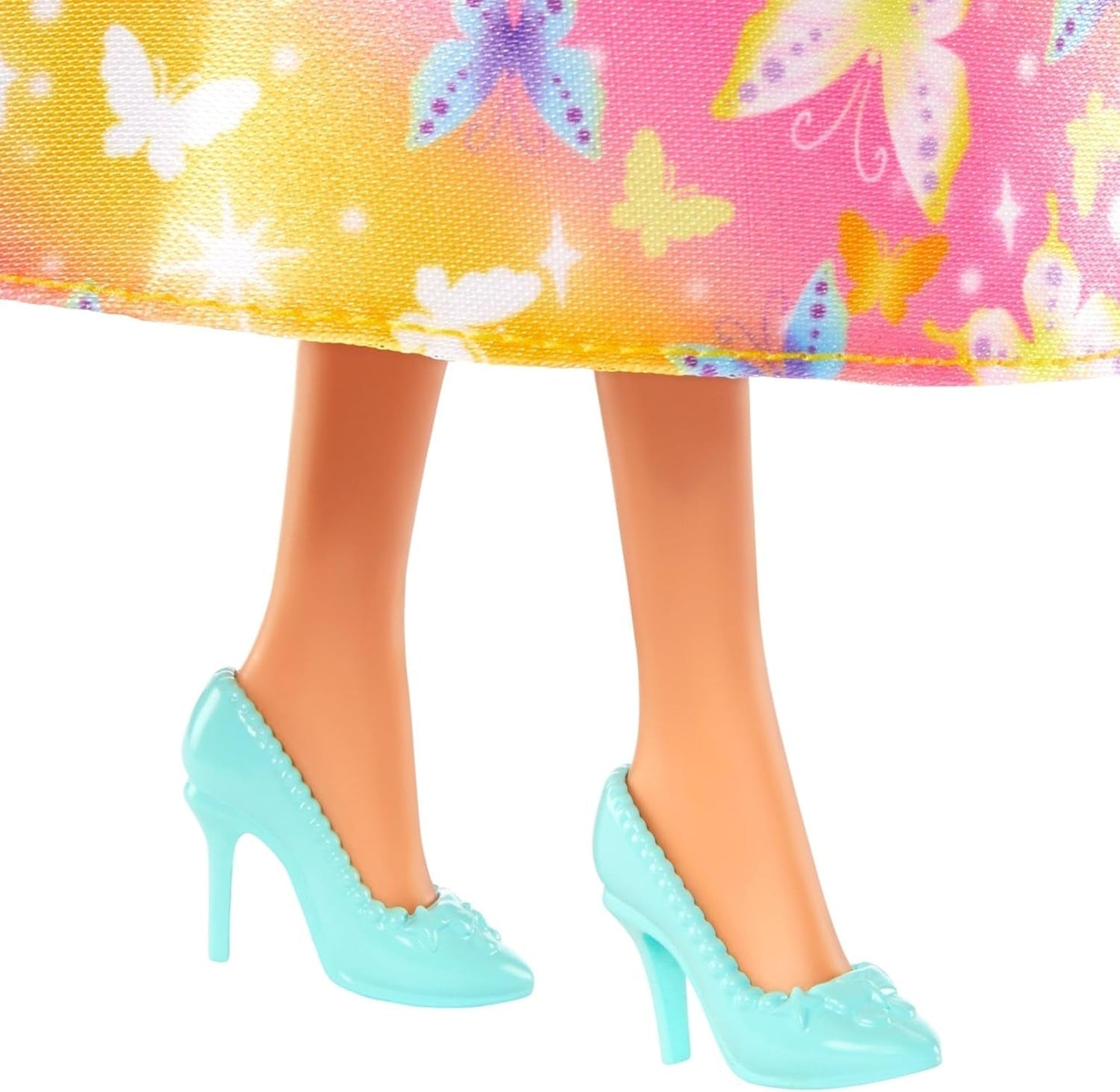 Muñeca Barbie Real con pelo elegante con mechones de colores, accesorios coloridos, top amarillo degradado y falda de mariposa, HRR09 Naty Shop Dolls