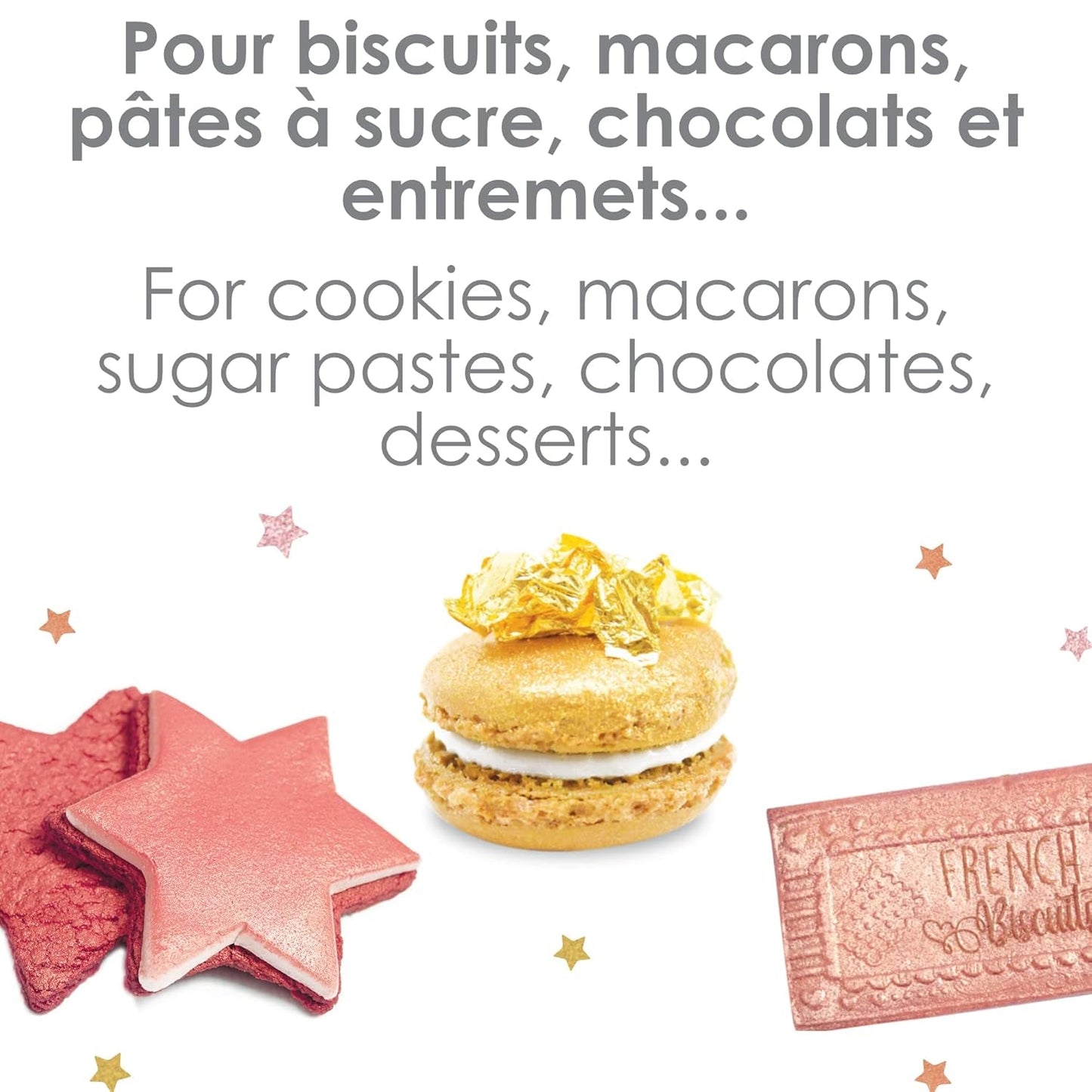 Scrapcooking - Juego de 3 colorantes alimentarios metálicos - Colorante alimentario: oro, oro rosa y rubí - Colorante alimentario comestible para hornear, pasteles, galletas, tartas, chocolate - 4019