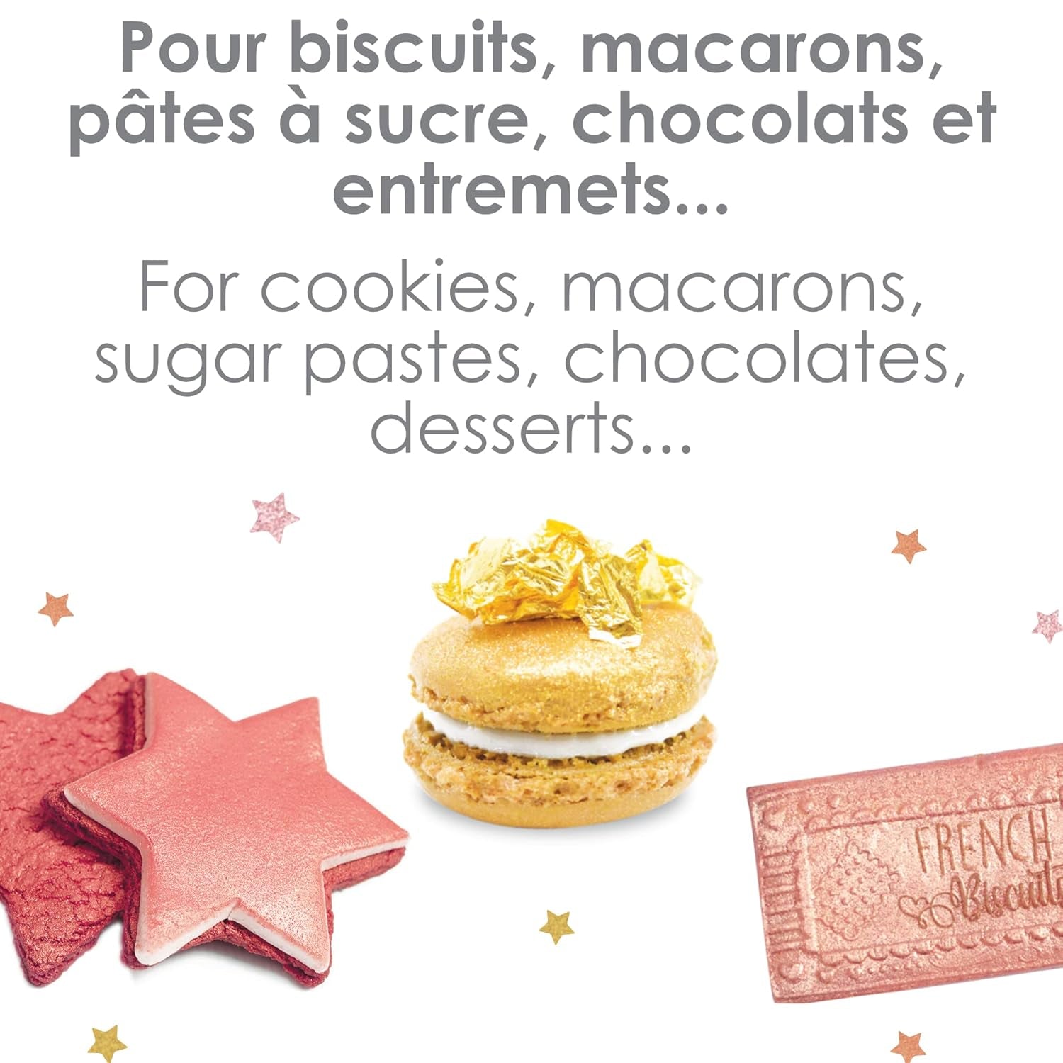 Scrapcooking - Juego de 3 colorantes alimentarios metálicos - Colorante alimentario: oro, oro rosa y rubí - Colorante alimentario comestible para hornear, pasteles, galletas, tartas, chocolate - 4019