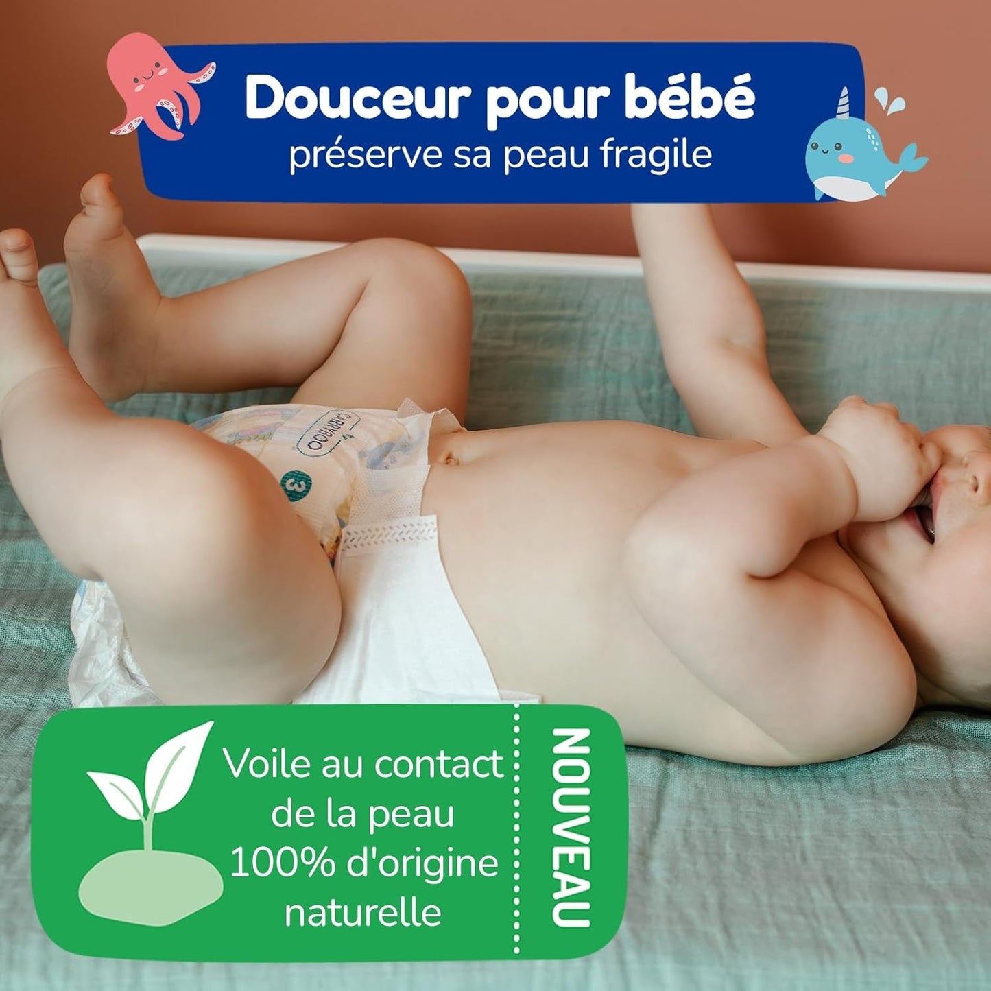 - Tamaño de pañal 4+ 9-20 kg – Ökologische Babywaidern – natürliche Babypflege, hypoallergen, ohne Parfüm und auslaufsicher – hermestellung in Frankreich – 126 pañales desechables – 1 mes
