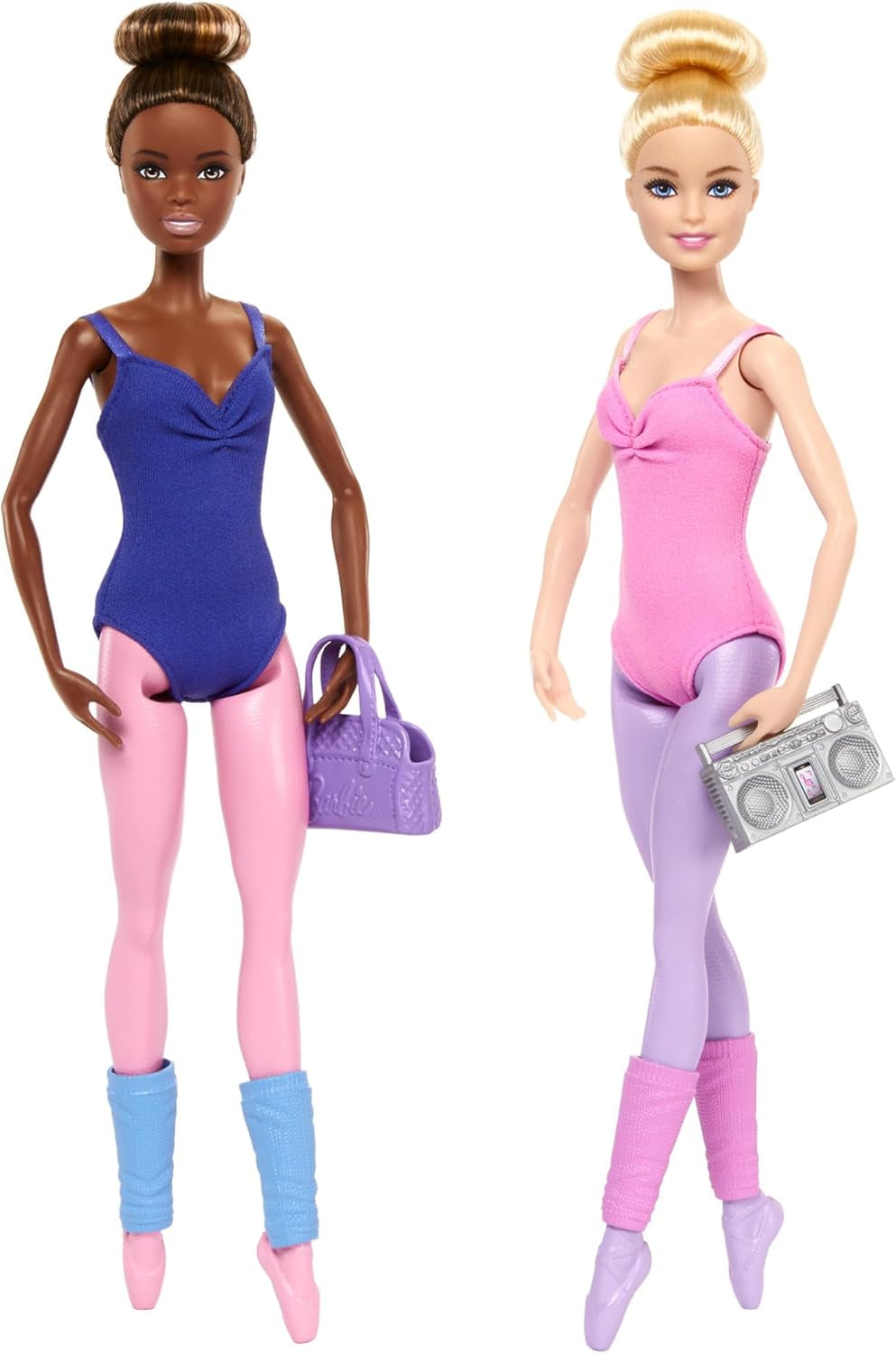 Barbie Ballettstudio Set con 2 Puppen y 9 Zubehörteilen, rubia y morena Ballerina-Modepuppen mit aussietzem Outfit und zum Tanzmotto passten Teilen, HXC37, [Multicolor]
