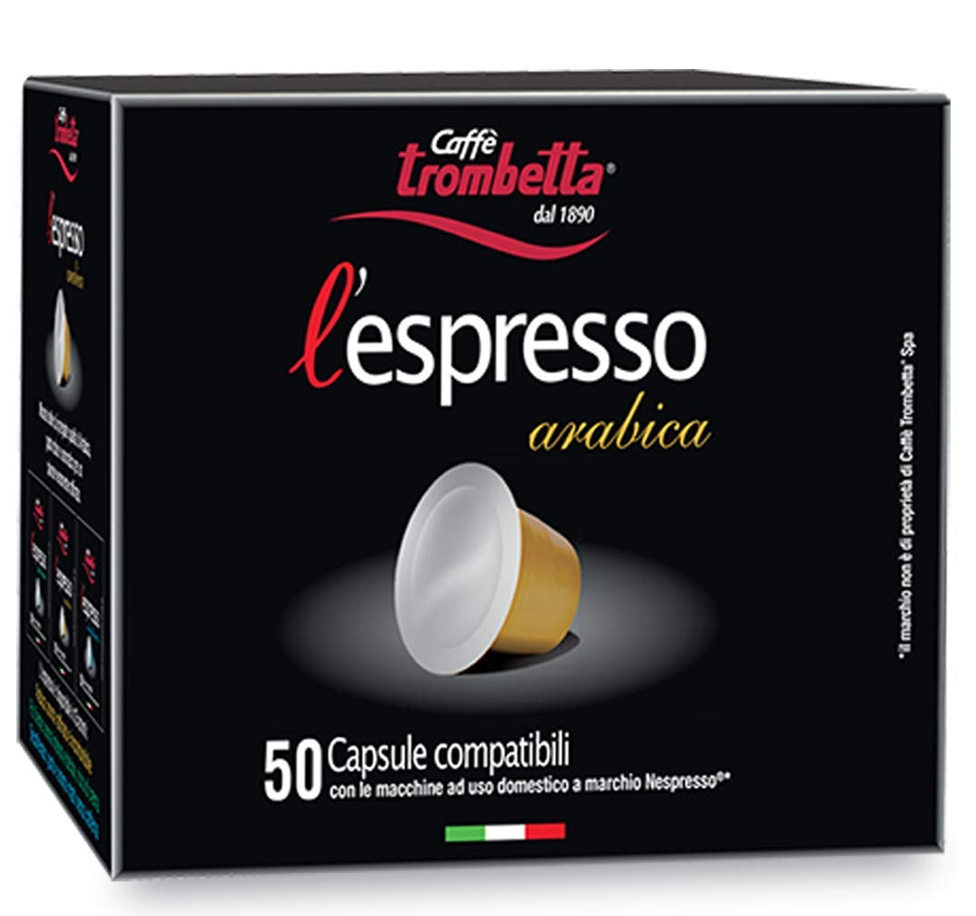 Caffè TROMBETTA L'Espresso, Italian Kaffee Nespresso compatible Kapseln. Aus 100% Arábica con einem vollmundigen und körperreichen - 50 Kapseln, 50 Stück (paquete de 1)