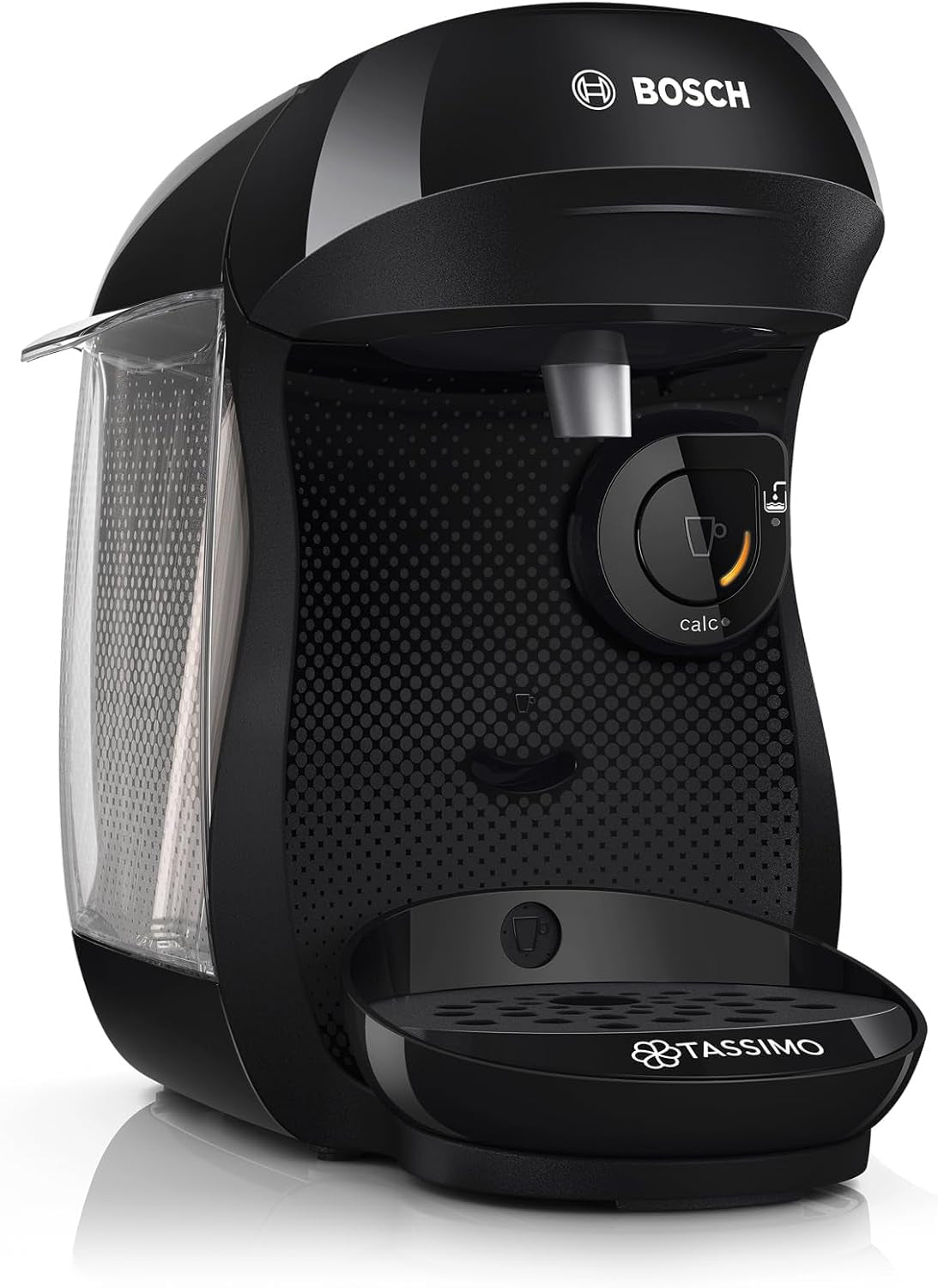 Bosch Tassimo Happy Friendly TAS102E Cafetera espresso de cápsulas, más de 70 bebidas, apta para todas las tazas, parada automática, sostenible, dosificación perfecta, ahorro de espacio, 1400 W, negra