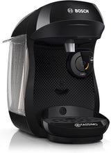Bosch Tassimo Happy Friendly TAS102E Cafetera espresso de cápsulas, más de 70 bebidas, apta para todas las tazas, parada automática, sostenible, dosificación perfecta, ahorro de espacio, 1400 W, negra