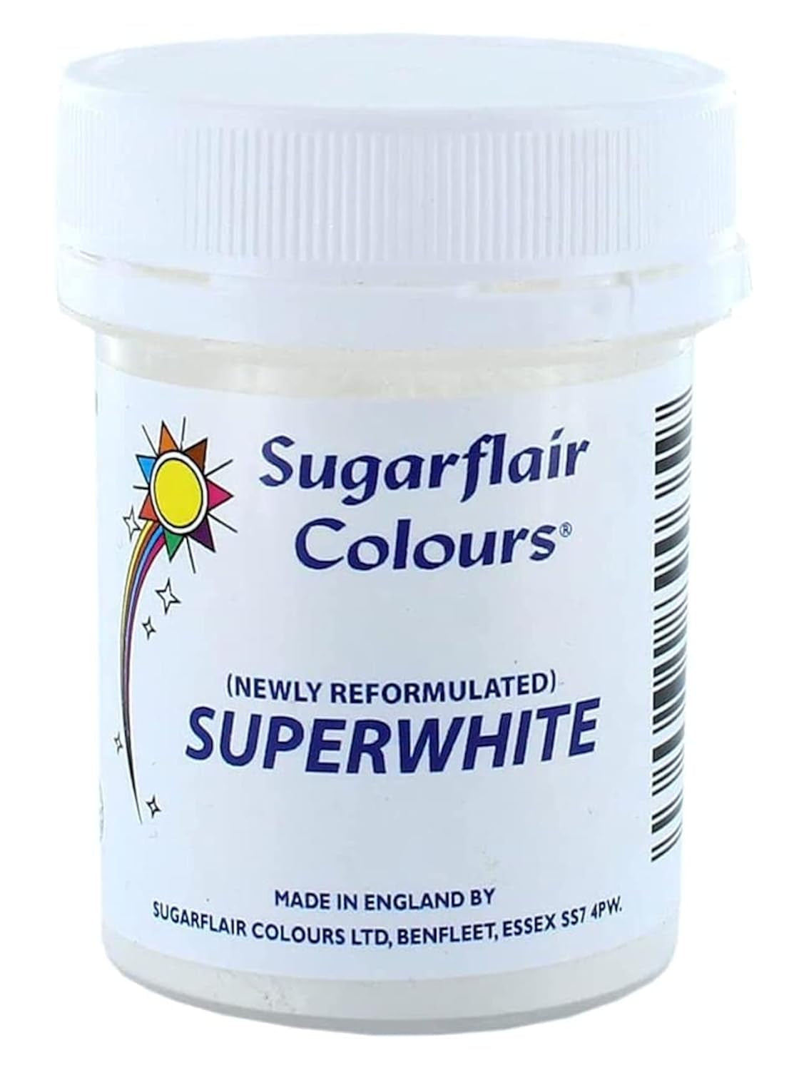 Lejía para glaseado superblanca Sugarflair, lejía para glaseado para glaseado real, colorante alimentario comestible extra blanco - 20 g