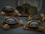 CreaTable, 23588, Serie MANDALA GOLD - Negro, Vajilla de 12 piezas, Juego de platos de porcelana, Apto para lavavajillas y microondas, Fabricación de calidad
