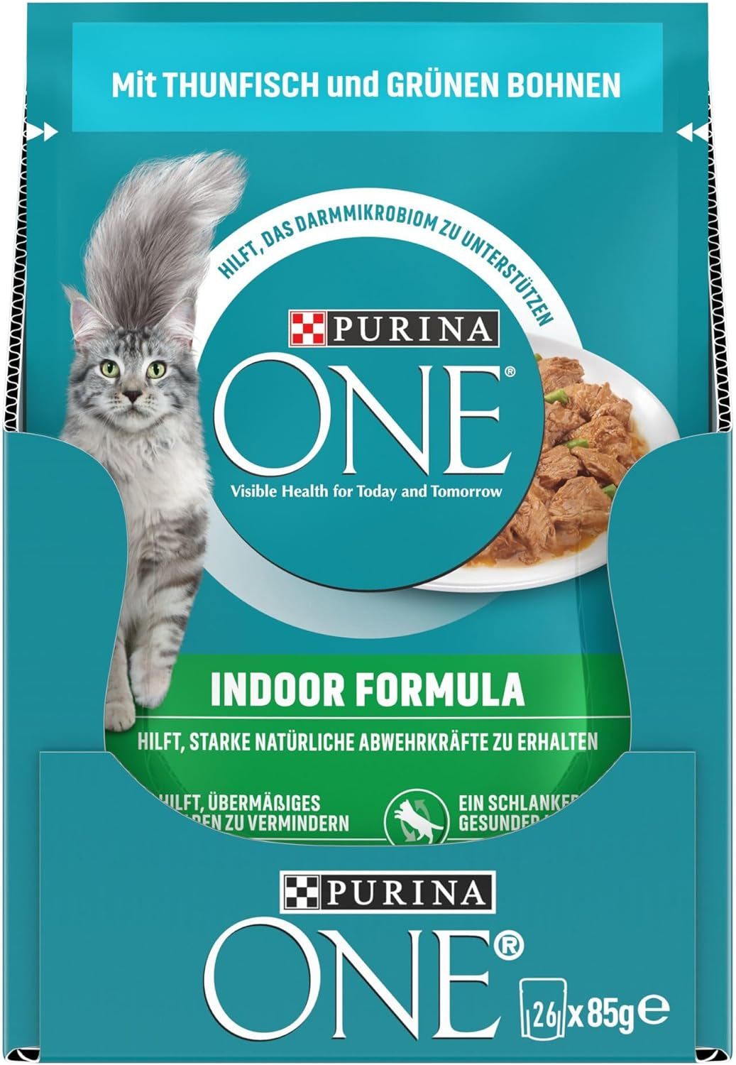 PURINA ONE Comida húmeda para gatos de fórmula interior, trozos tiernos en salsa para gatos caseros con atún, paquete de 26 (26 x 85 g)