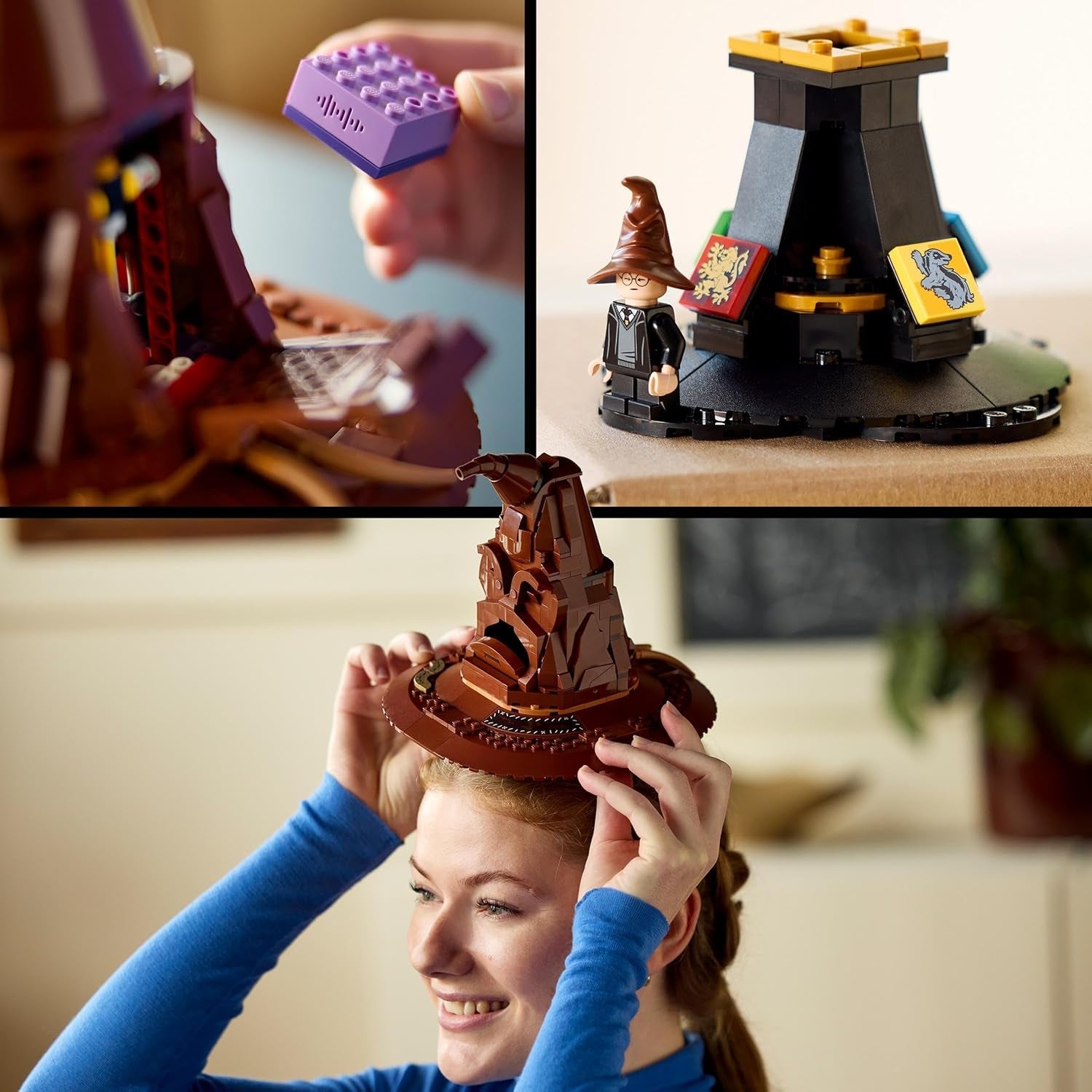 LEGO Harry Potter Sombrero parlante Modelo Hogwarts Película para adultos Regalo para mujeres Hombres Mamá Papá Con 31 combinaciones aleatorias de sonidos Te clasifica en tu casa de Hogwarts 76429 Juegos de construcción Besuche den LEGO-Store