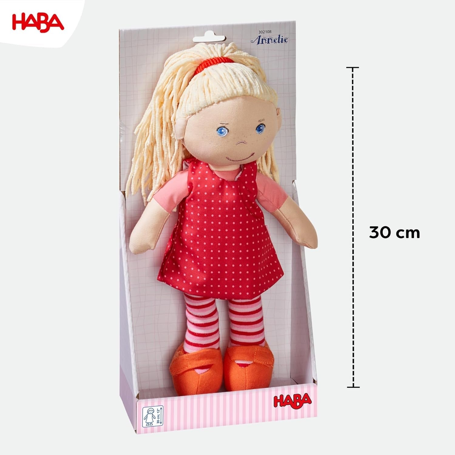 Muñeca blanda HABA Annelie - Muñeca blanda con el pelo arreglado - Con ropa intercambiable - A partir de 18 meses - 30 cm - Lavable - 1302108001