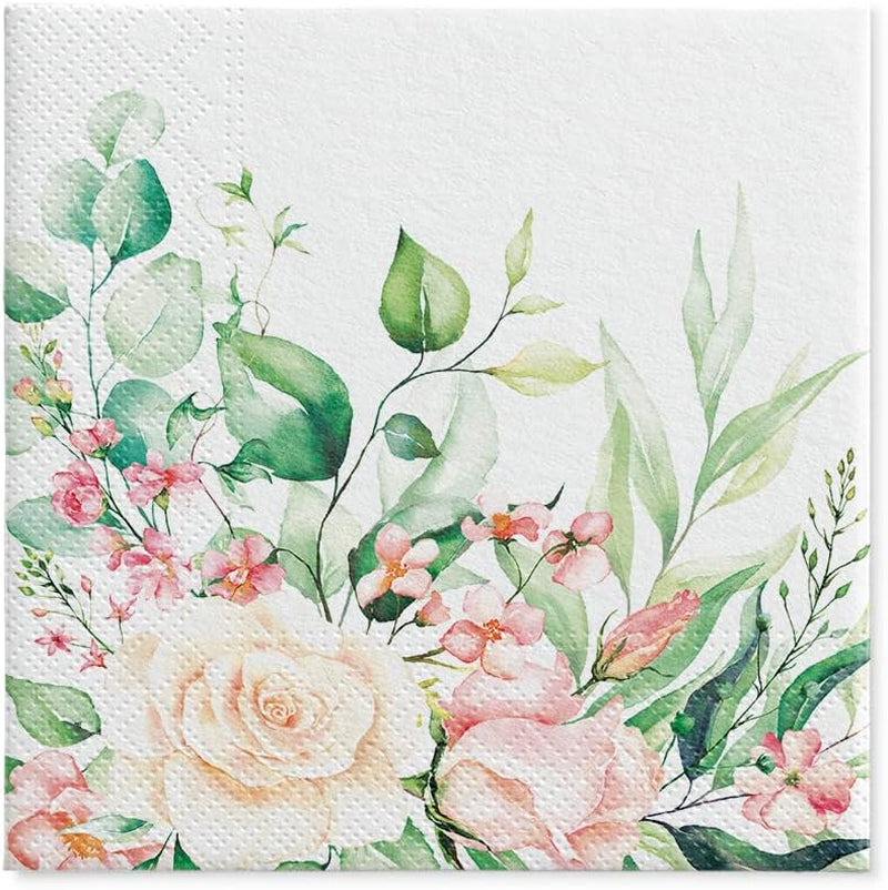 PAW - Servilletas de 3 capas (33 x 33 cm) I 20 piezas I Perfectas para cumpleaños, fiestas, bodas, comuniones y días festivos I Servilletas de papel de colores - Flores, rosas I Color: Momentos florales (Pack de 2)