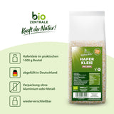 Salvado de avena ecológico Biocentral 1 kg | Paquete ventajoso | Fuente de proteína alta en fibra | Naturalmente vegano | De la agricultura de la UE | Bajo contenido de azúcar