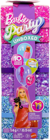 Muñeca Barbie Party sin caja ni accesorios, serie Glam Party con 10 sorpresas, incluida una muñeca roja brillante con efecto de cambio de color, JFY68