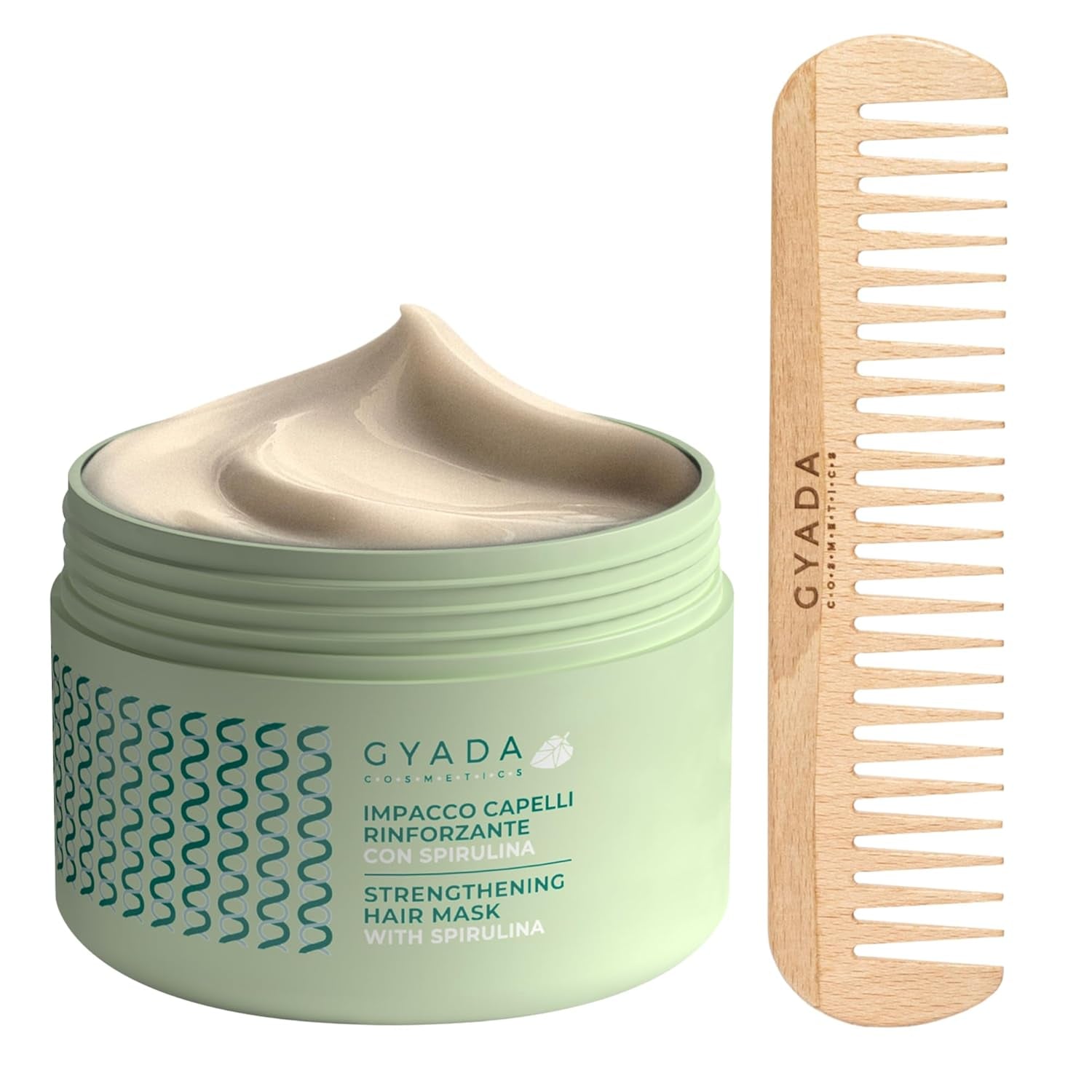 GYADA COSMETICS Pack Fortalecedor del Cabello Espirulina Nutritivo Anticaída Puntas Dobles Funciona 250ml + Peine de Madera de Haya Ideal para Desenredar Todo Tipo de Cabello Mascarilla Capilar Naty Shop Título Predeterminado