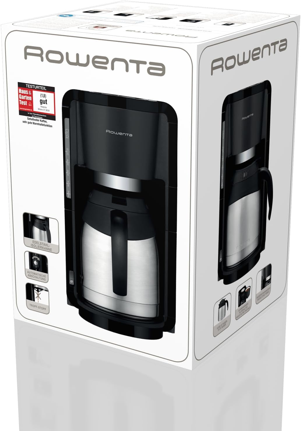 Rowenta Adagio Cafetera Espresso con Filtro, Jarra Térmica de Acero Inoxidable, Mantiene el Café Caliente hasta 4 Horas, Capacidad para 10-15 Tazas, Capacidad de 1,25 L, Cesta de Filtro Extraíble, Apagado Automático, Negra, CT3818