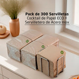 Paquete de 300 Servilletas de Papel para Cóctel, 100% Reciclables y Biodegradables, Servilletero de Acero Inoxidable, Servilletas Ecológicas, 10 X 10 cm, Plegadas.