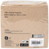 Tipo de mesa | 100 Paquetes a Granel Servilletas de Papel Reciclado Suaves Servilletas de Fiesta Desechables Marrón Adecuadas para Uso Diario Kraft Ecológico Sin Blanquear Compostable Hecho en la UE 2 Capas 33cm