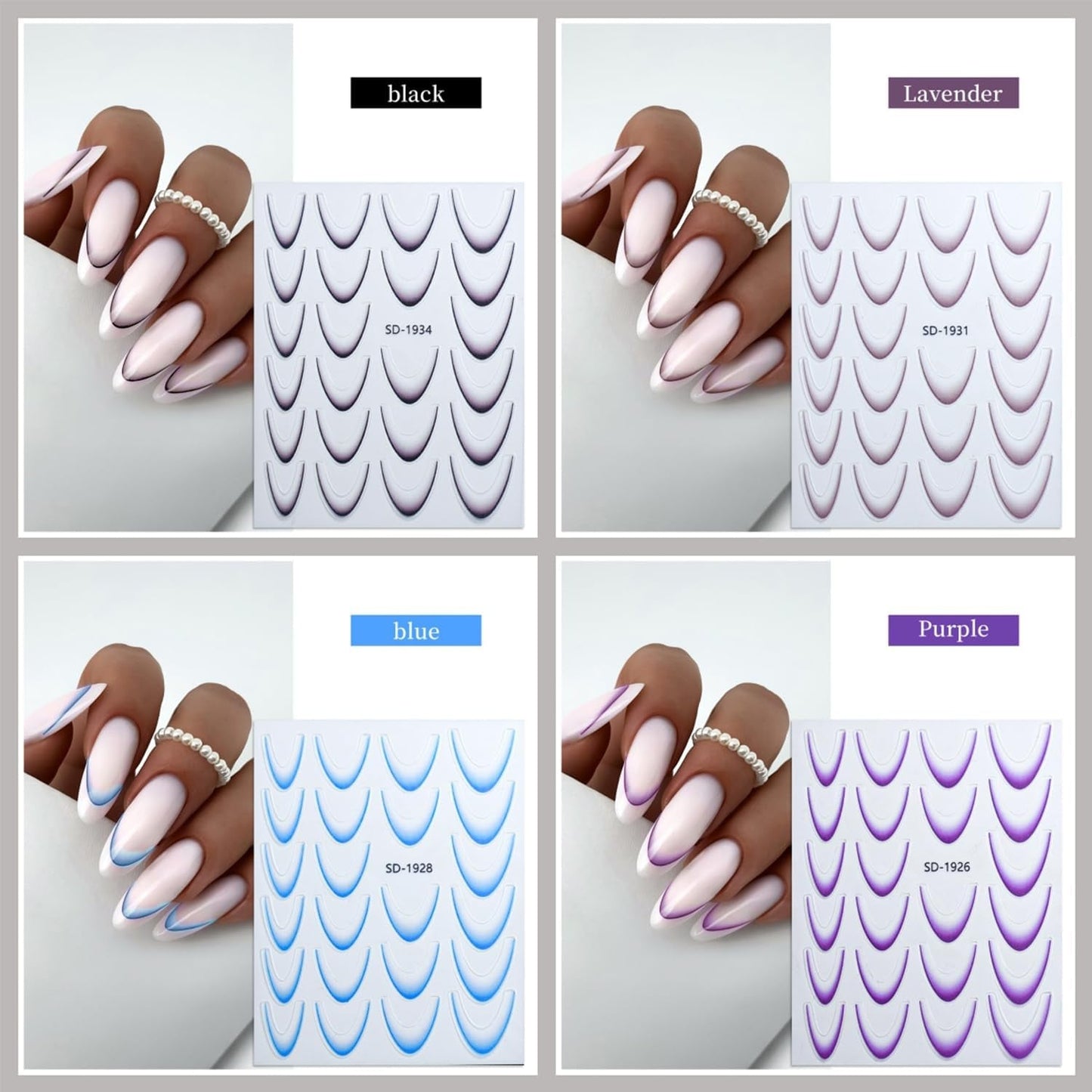 GZMAYUEN 12 colores pegatinas de uñas francesas 3D pegatinas de uñas de Color degradado francés autoadhesivas accesorios de diseño de uñas