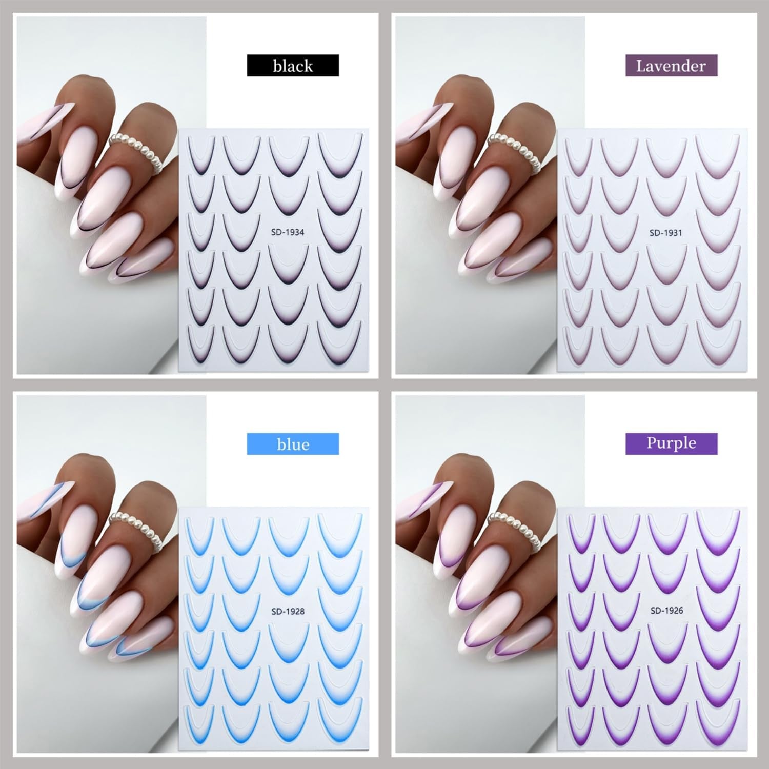 GZMAYUEN 12 colores pegatinas de uñas francesas 3D pegatinas de uñas de Color degradado francés autoadhesivas accesorios de diseño de uñas