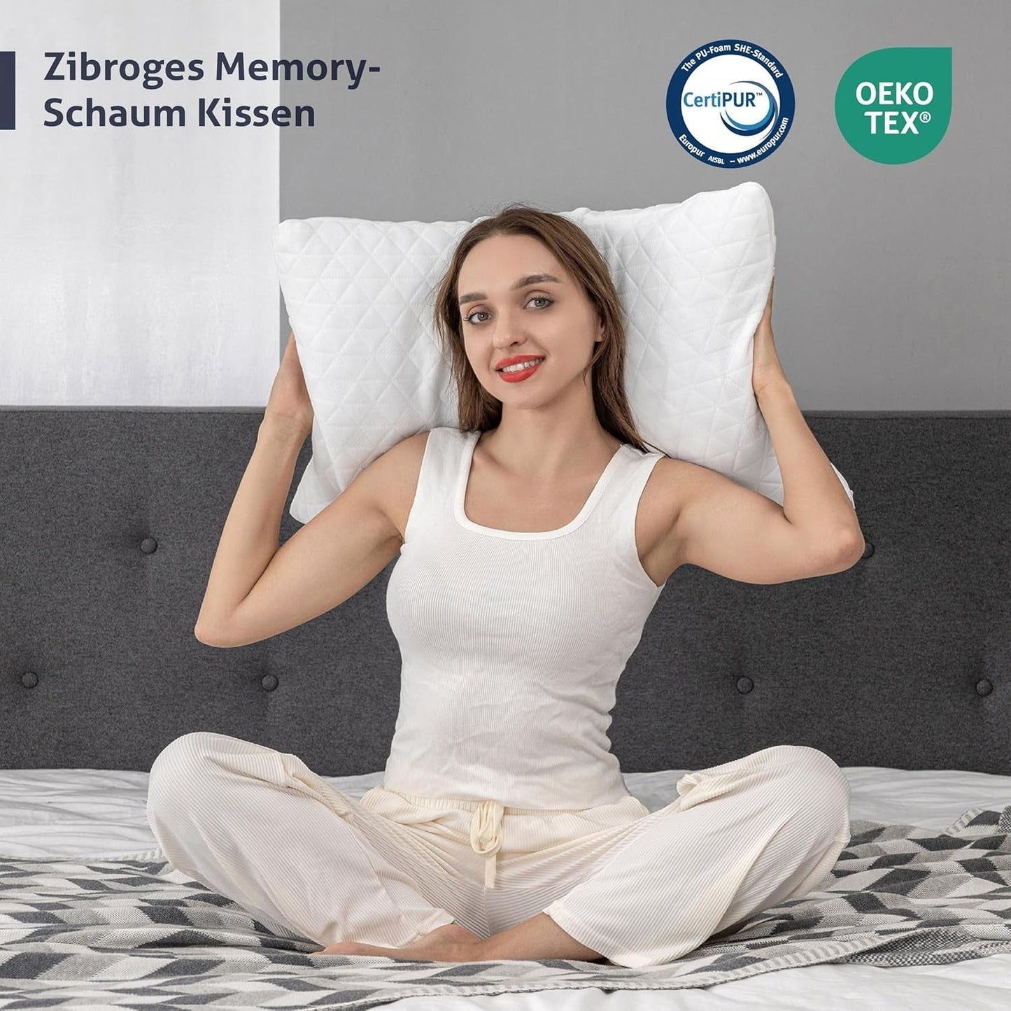 EGO HOME Almohada viscoelástica 40x80 cm con viscoelástica triturada - Almohada cervical ergonómica y transpirable para personas que duermen de lado, boca arriba o boca abajo - Certificado Oeko-Tex - Funda lavable