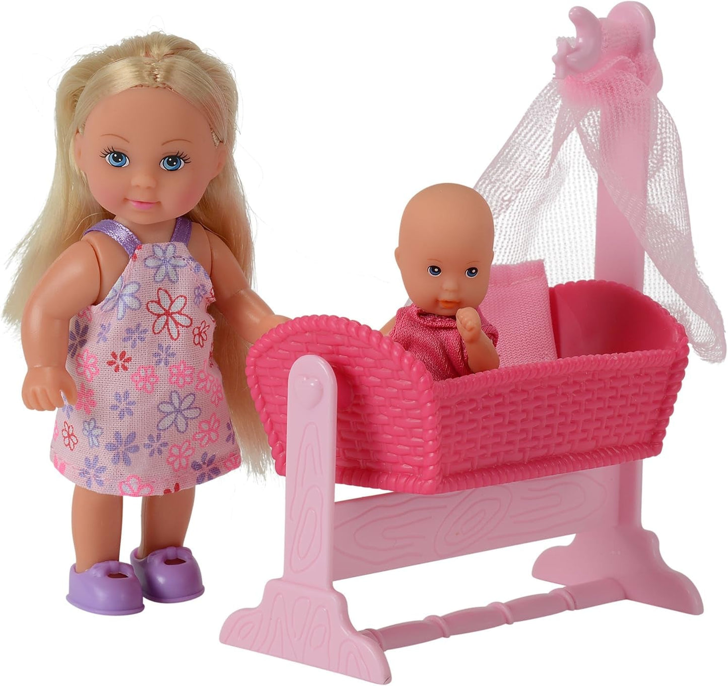 Simba 105736242 - Evi Love Doll Cradle 2 Surtido Evi como Niñera con Cuna y Baby Fashion Doll 12cm para 3 años en adelante