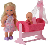 Simba 105736242 - Evi Love Doll Cradle 2 Surtido Evi como Niñera con Cuna y Baby Fashion Doll 12cm para 3 años en adelante