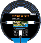 Fiskars Manguera de jardín S, Serie X, Manguera de agua para riego manual, 13 mm (1/2"), Longitud: 15 m, Conexión universal, Protección UV, Protección contra heladas, Resistente a la torsión, Azul, 1076044