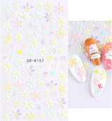JMEOWIO 3D Nagelsticker Frühling Blumen 5 Blatt Nagelaufkleber 5D Stereoskopisch Selbstklebend Bunte Blüte Nail Art Sticker Decoración Nageldesign Zubehör