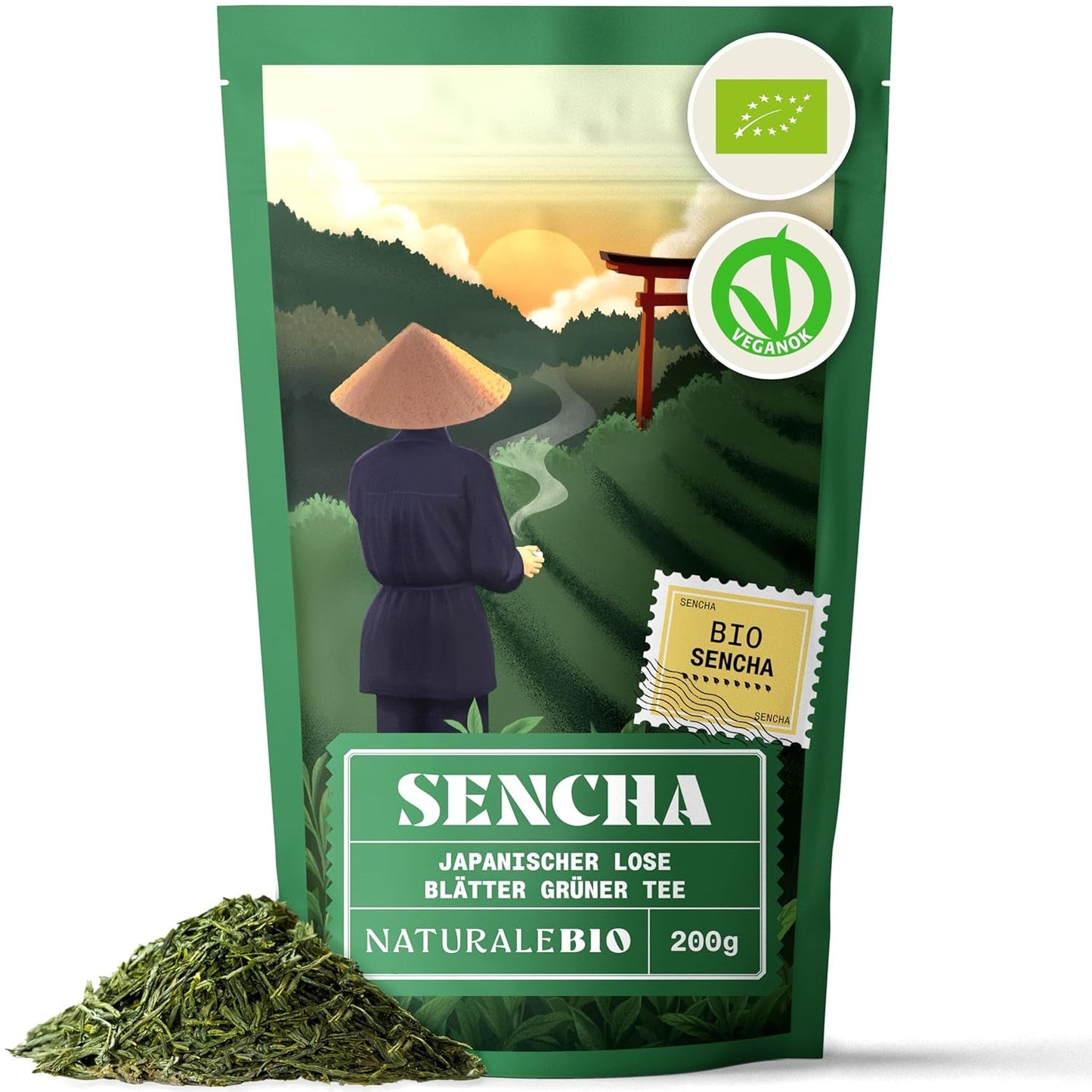 Naturalebio Té Sencha Japonés - 200 g Té verde ecológico - Té verde Sencha 100% puro y natural - hojas sueltas de la primera cosecha - producto ecológico cultivado en Japón