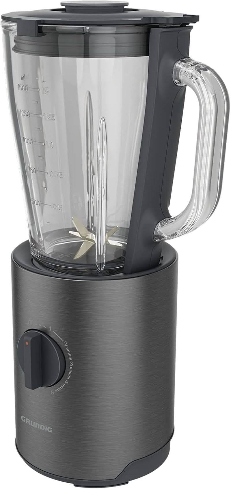 Grundig Delisia Novus SM 7140 Professioneller Batidora de pie, 1,5 litros, 800 W, 6-Fach Edelstahlmesser Mit Zirkonium-Beschichtung, 5 Geschwindigkeitsstufen + Pulse-Funktion, Dark Inox/Edelstahl Kitchen Naty Shop