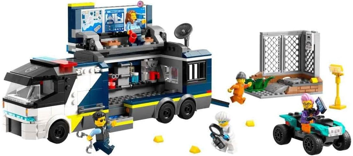 LEGO City Camión de policía con laboratorio, set de policía cuádruple y camión de juguete para niños, regalo para niños y niñas a partir de 7 años, además de 5 minifiguras: 2 policías, 1 científico y 2 ladrones 60418 Juegos de construcción Beuche den LEGO-Store