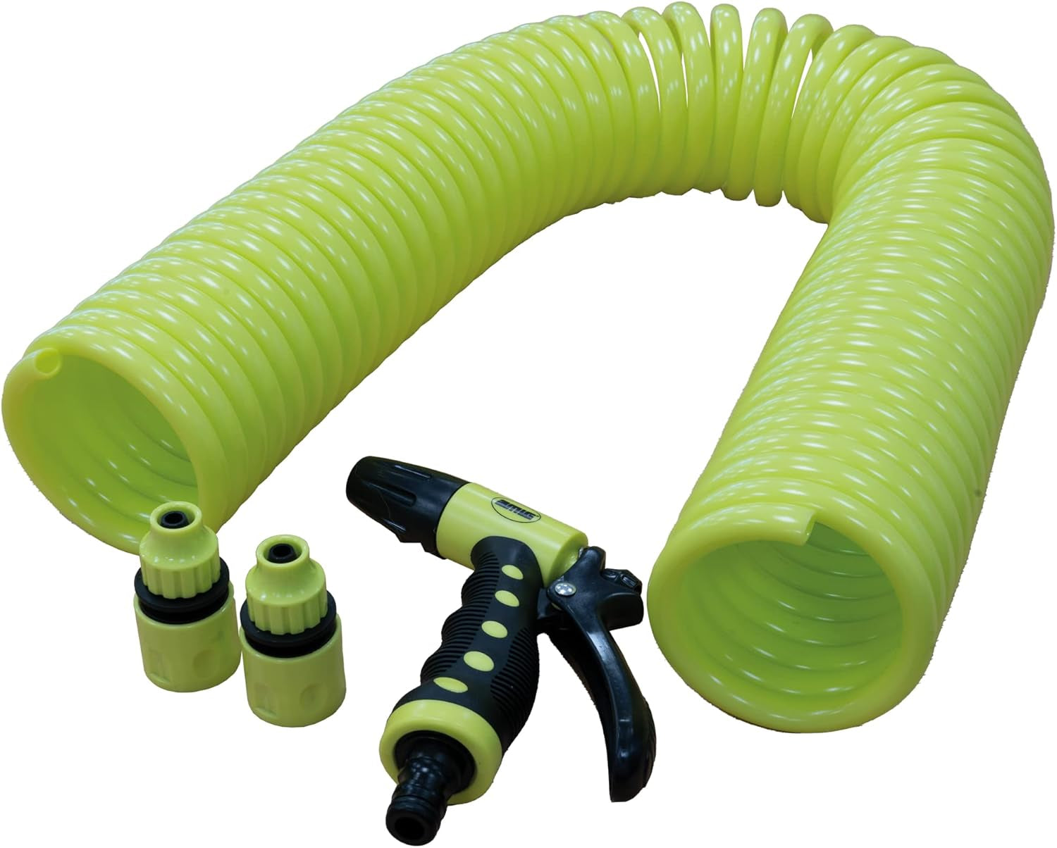 Amig - Turún | Espiral | 15 metros | Incluye 4 accesorios | Con pistola de riego, adaptador para grifo y 2 enchufes rápidos | Goma EVA | Verde pistacho
