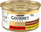 Gourmet Gold Délicatesse en Sauce Comida húmeda para gatos de ternera y pollo, paquete de 12 (12 x 85 g)