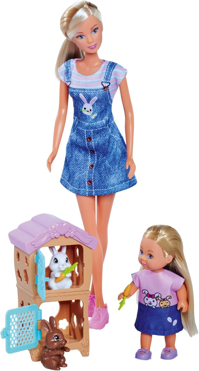 Simba Steffi Love Rabbit Family 12 cm 29 cm Muñeca de Juego con Jaula para Conejos y muñeca con Dos Conejos, a Partir de 3 años
