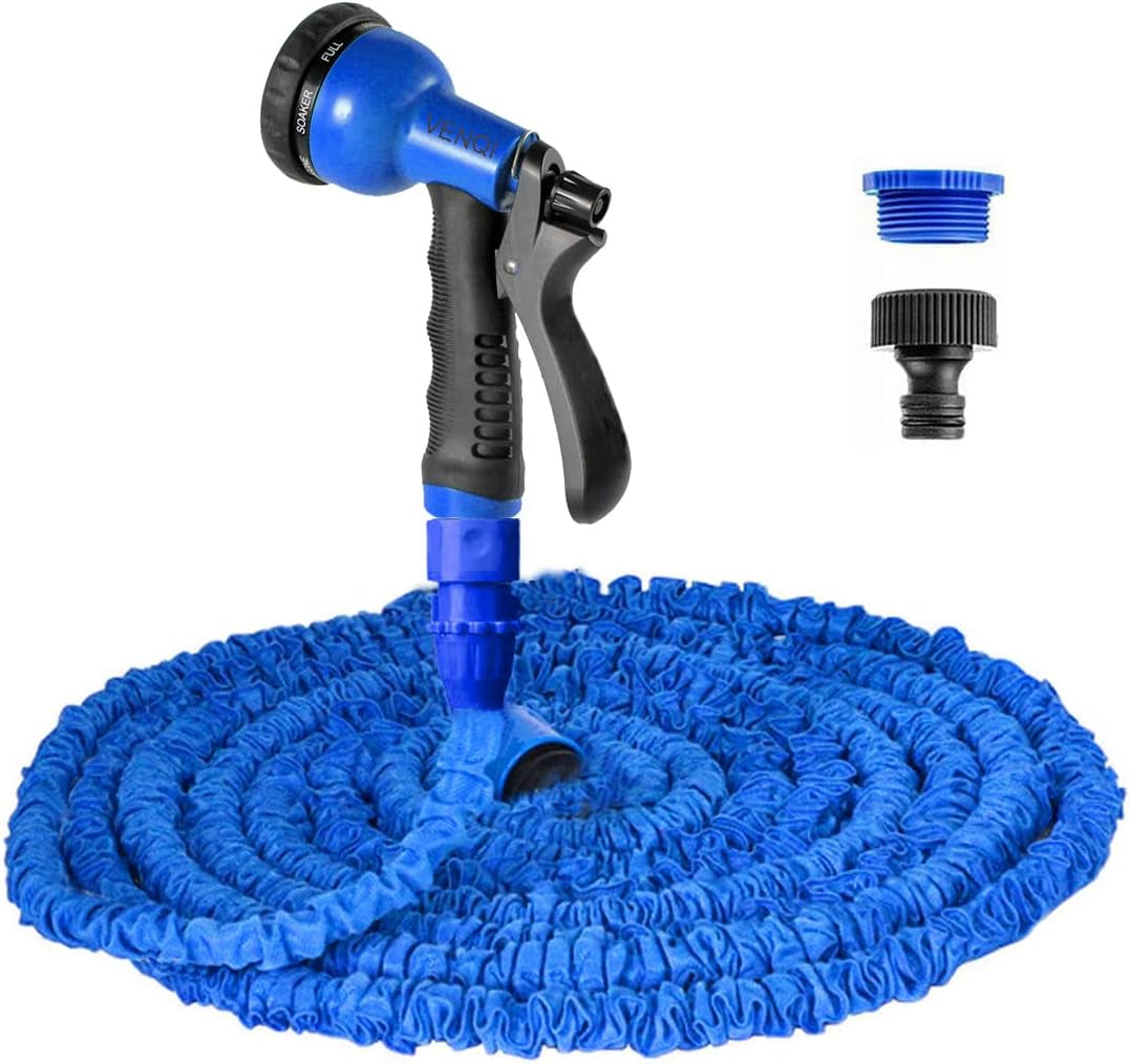 Manguera de jardín extensible de 30 m, manguera de agua flexible de 100 pies con boquilla pulverizadora de 8 chorros, manguera resistente al agua retráctil con conectores de 3/4" y 1/2" (30 m, verde)
