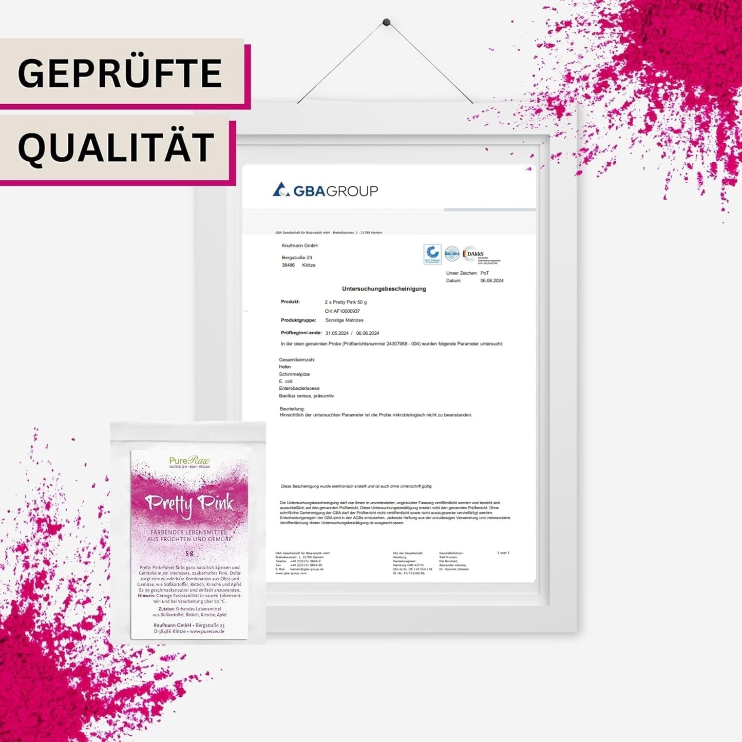 Pretty Pink Natürliche Lebensmittelfarbe Pulver Rosa (Roh Vegan) Pastel Rose Bis Intensiv Rosa-Rot - Essbare Farbe Für Lebensmittel Aus Früchten Und Gemüse - Colorante alimentario natural | Tienda Pureraw 5G Naty
