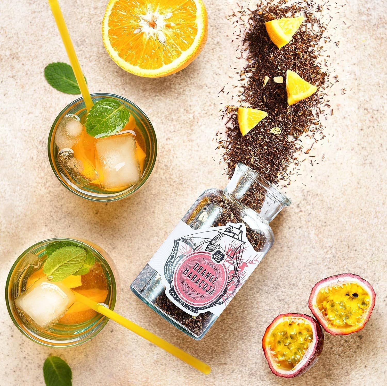 Ankerkraut Té de naranja roja y maracuyá 90 g en tarro de corcho Té a granel premium Idea de regalo Bebida de bienestar