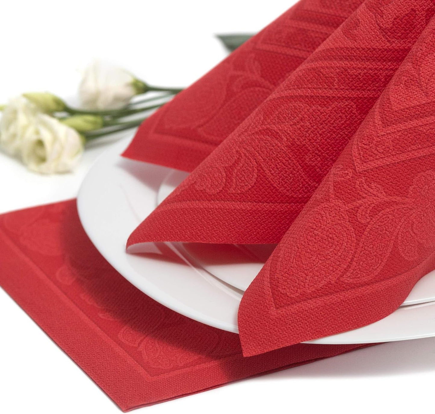 50 servilletas premium "Colección ROYAL" pliegue 1/4 40 cm x 40 cm rojo "Adornos" de alta calidad (paquete de 2)