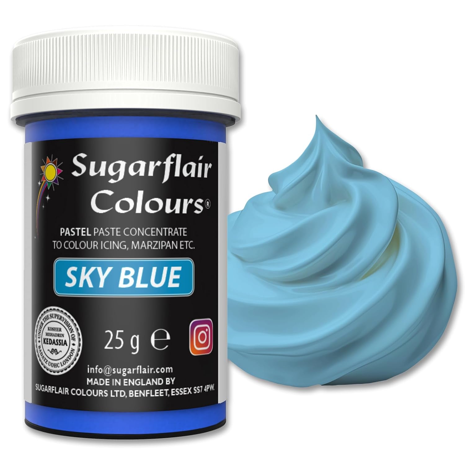 Colorante alimentario Sugarflair Paste Pastel Sky Blue, colorante alimentario para pasta, para fondant y mazapán, colores concentrados Spectral - 25 g