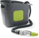 GF SRL, Aquapop Grey Pro 15, manguera trenzada autoextensible Made in Italy, con depósito de plástico rígido, mini pulverizador ergonómico para jardín, conexiones para riego de jardín, gris oscuro