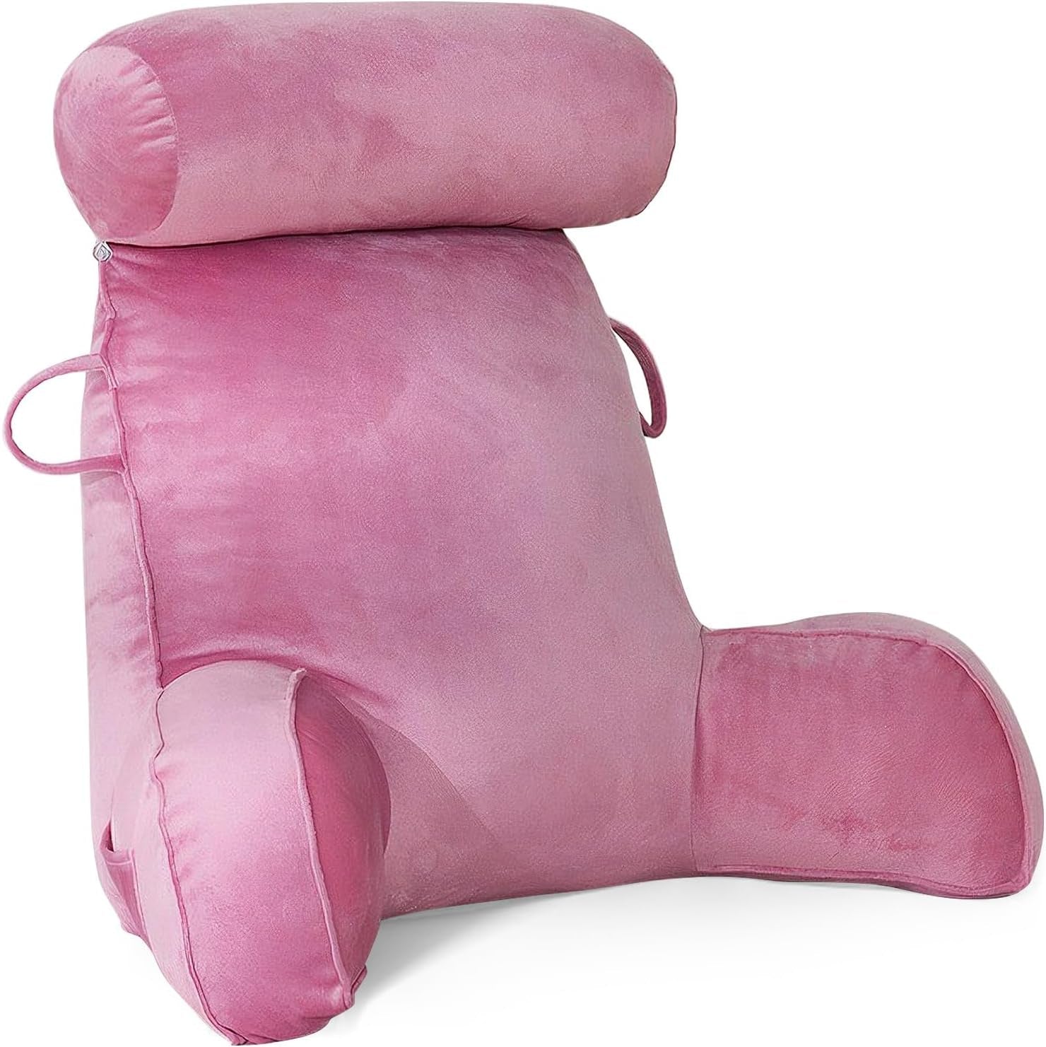 Almohada de lectura XL para cama y sofá con rollo para el cuello desmontable, almohada de espalda ideal para adultos con espuma viscoelástica para leer cómodamente, trabajar, jugar, mirar televisión, relajarse (rosa)