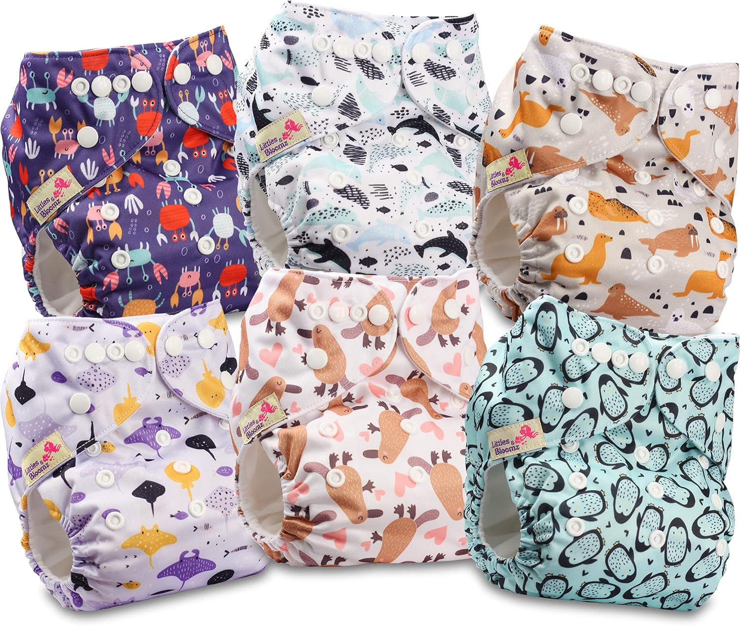 Littles and Bloomz FLP2-0406 Pañal reutilizable con clip estándar, 4 pañales