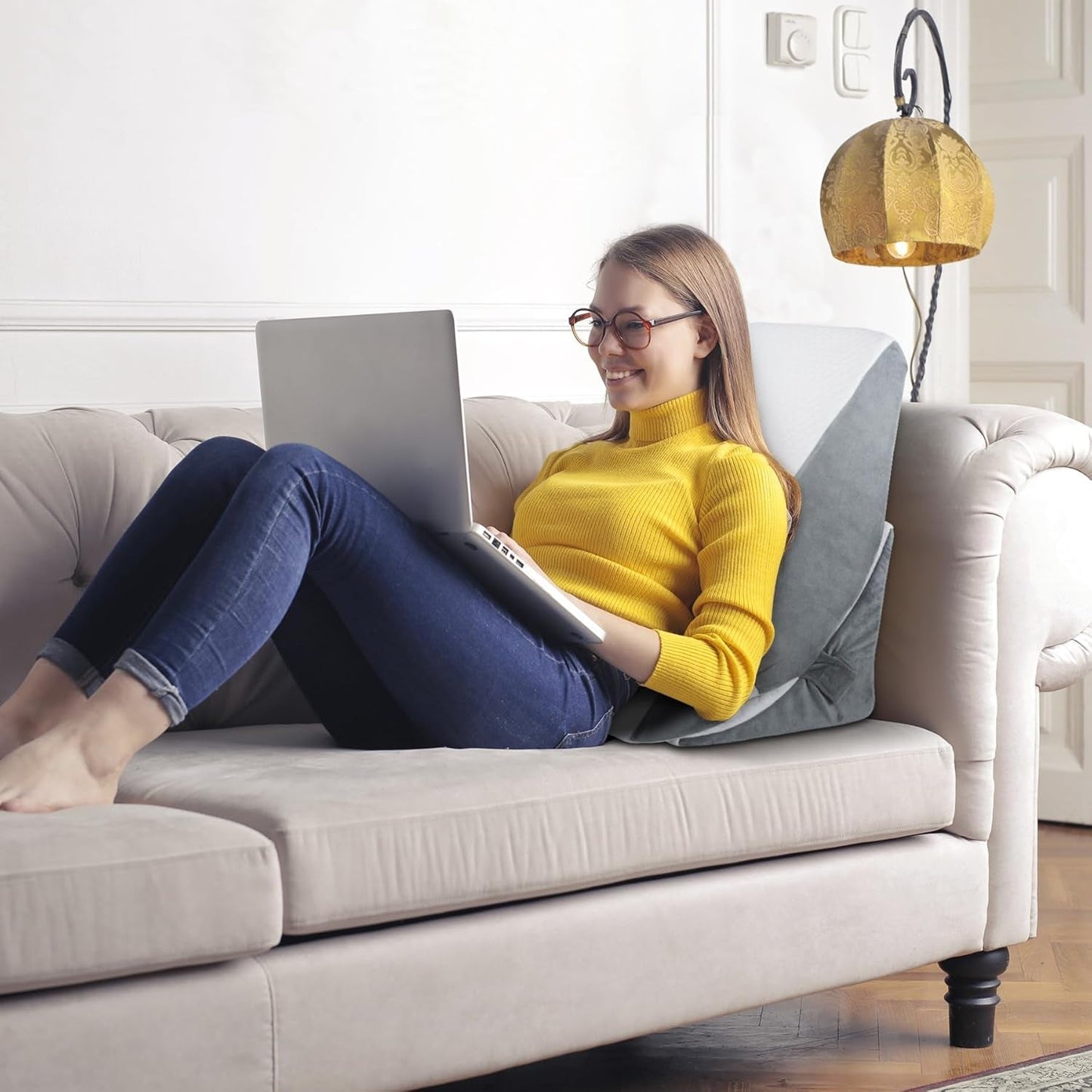 Almohada de cuña ajustable, almohada de lectura de espuma de alta densidad con rollo para el cuello para cama y sofá, cuña de cama ergonómica para apnea de reflujo del sueño, almohada para piernas, almohada de espalda para leer, jugar o mirar televisión