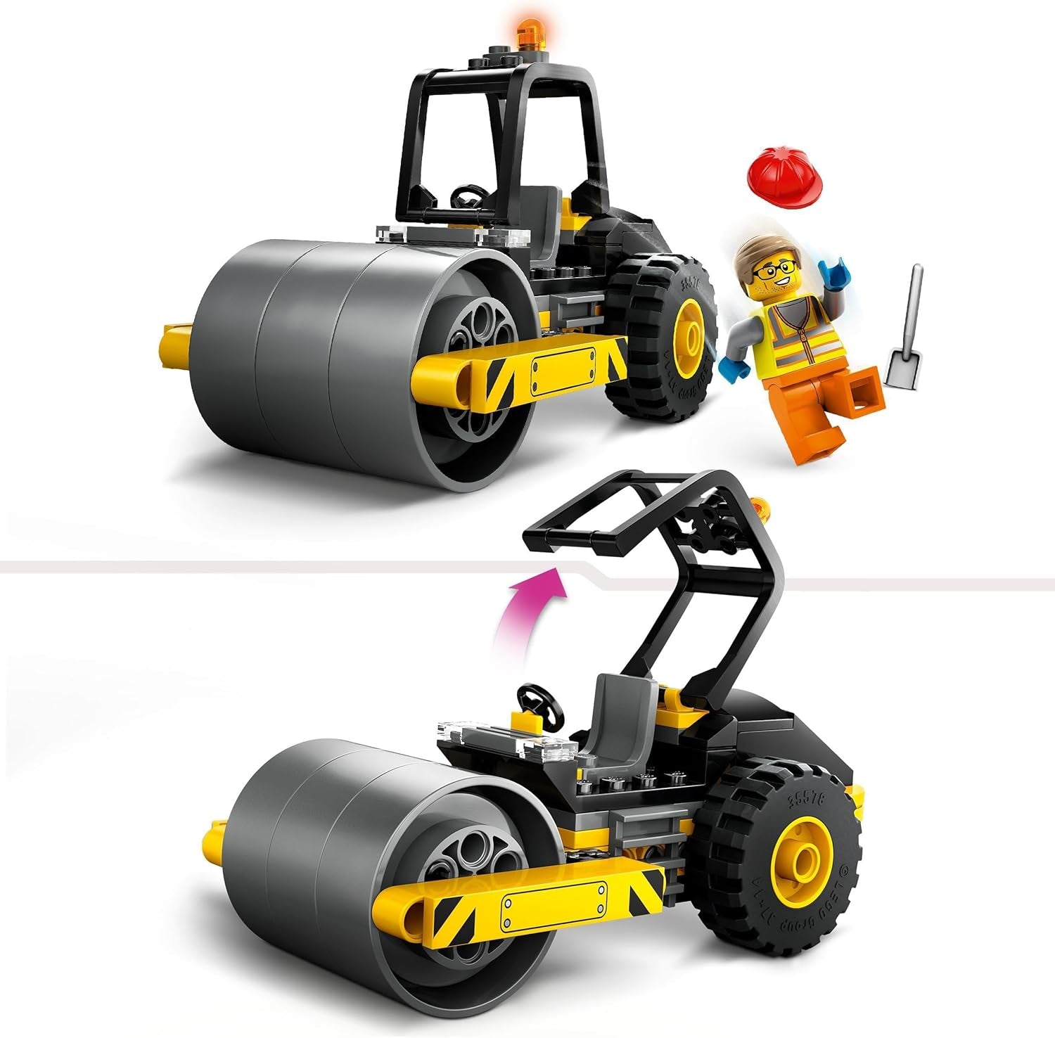 LEGO City Vehículo de construcción Rodillo de carretera para niños de 5 años Rodillo de vapor con minifigura de trabajador de la construcción Experiencia de juego imaginativa para niños y niñas Pequeño regalo divertido 60401 Juegos de construcción Besuche den LEGO-Store