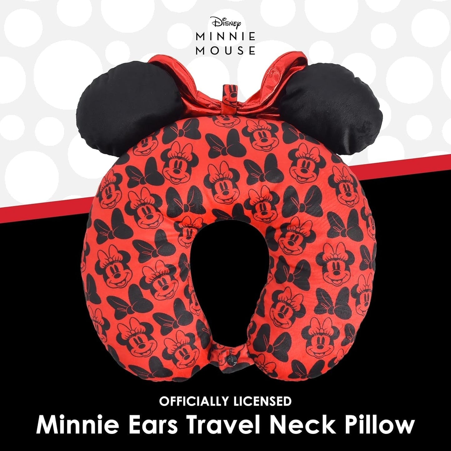 Ful Concept One Disney Minnie Mouse Almohada Cervical de Viaje con Orejas 3D y Muelle para Avión, Coche y Oficina, Cómoda y Transpirable, Rojo/Negro Naty Shop Almohadas de Viaje