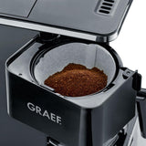 GRAEF. FK402 Cafetera espresso con filtro negra, 1,25 L, función de mantenimiento de calor, temporizador, función de preinfusión, cabezal de preparación para un desarrollo óptimo del sabor, fácil de usar