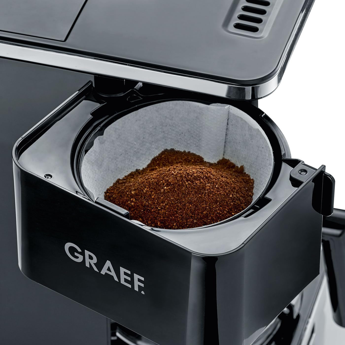 GRAEF. FK402 Cafetera espresso con filtro negra, 1,25 L, función de mantenimiento de calor, temporizador, función de preinfusión, cabezal de preparación para un desarrollo óptimo del sabor, fácil de usar
