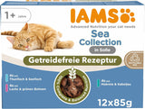 IAMS Delights Sea Collection Comida húmeda para gatos sin cereales - Paquete múltiple con variedad de pescado en salsa, comida húmeda sin cereales para gatos a partir de 1 año, 12 x 85 g