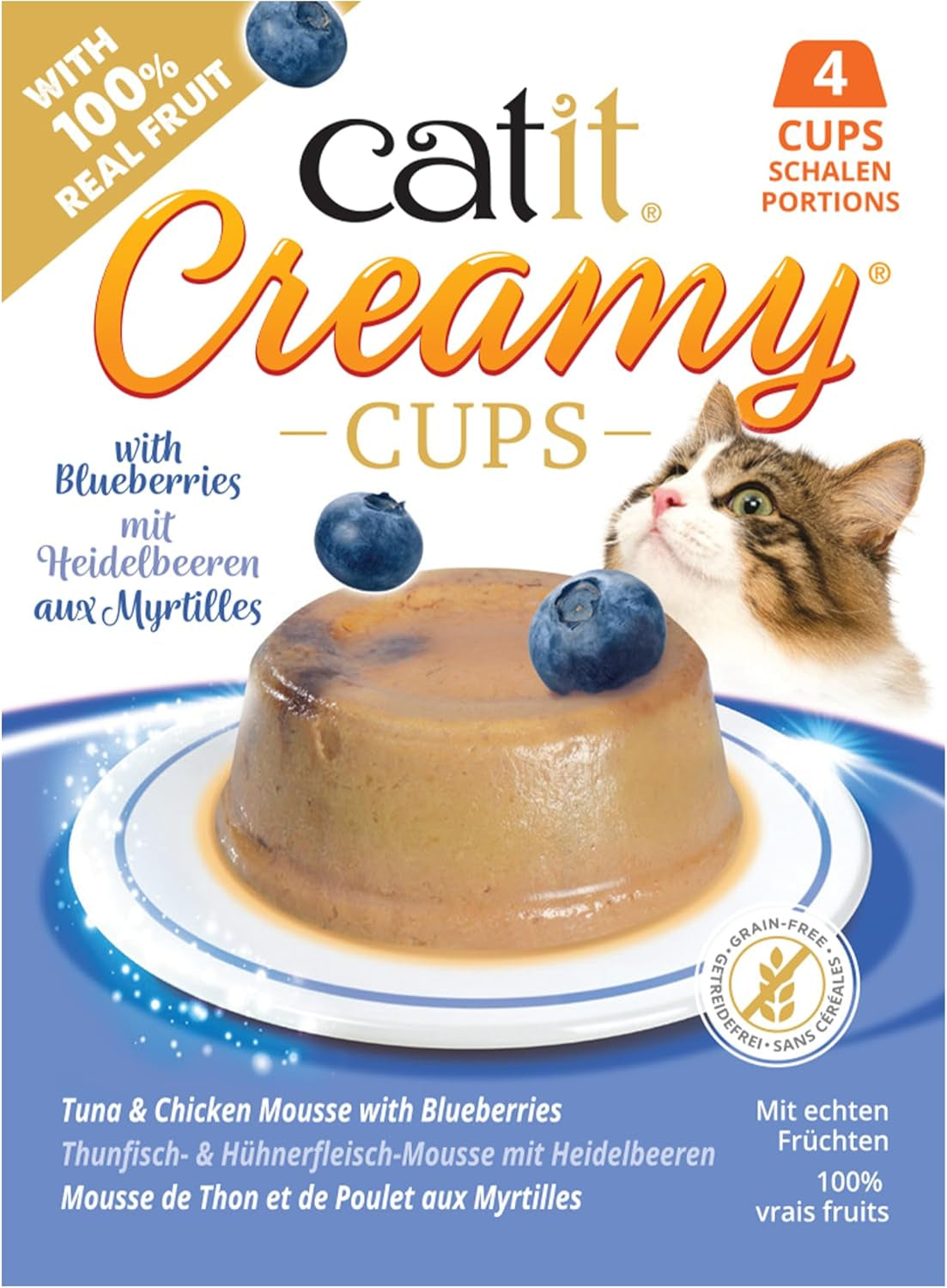 Catit Vasitos Cremosos de Atún y Pollo con Arándanos, 4x25g
