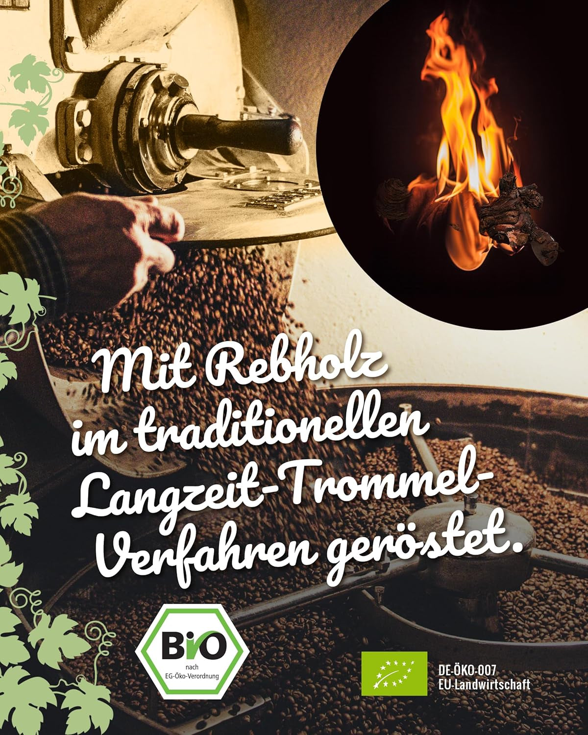 Blank Roast - BIO Winzer Kaffee 1000g - schonend mit Pfälzer Rebholz geröstet - ganze Kaffee-Bohnen aus Peru - 100% Arábica Röstung - schokoladig & nutsig - säurearm