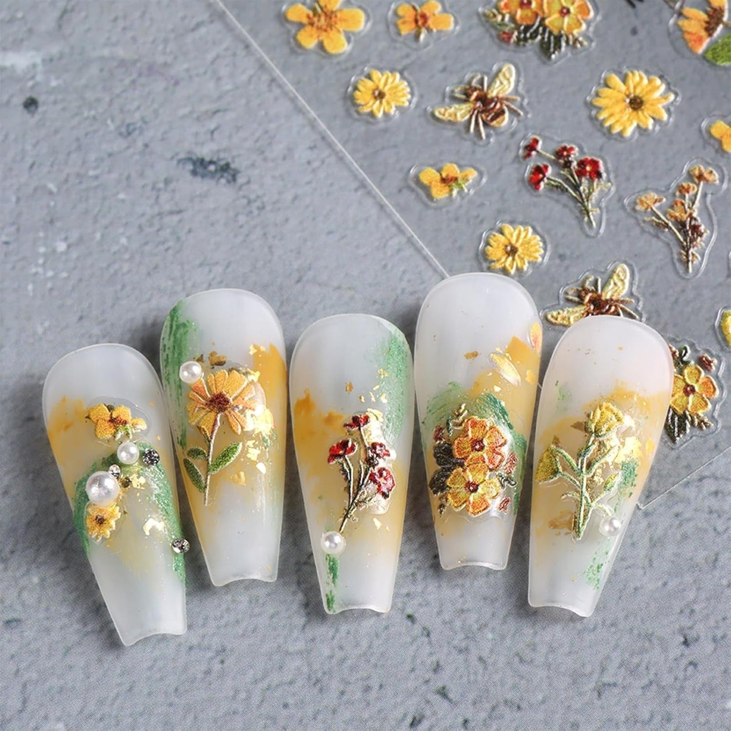 3 Stück Nagelsticker Set-Selbstklebende Nagelfolie Mit Blumen- Und Bienenmotifen-Nail Art Sticker Für Kreatives Nageldesign-Nageltattoos Und Zubehör